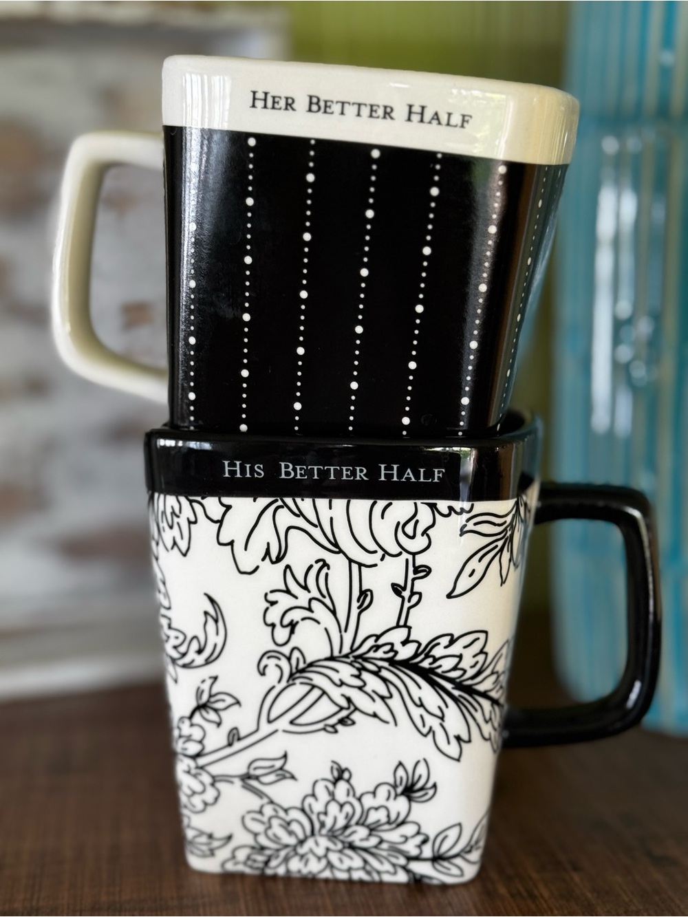 His Her Better Half Hallmark Square Coffee Mugs Set of 2 Wedding Engagement